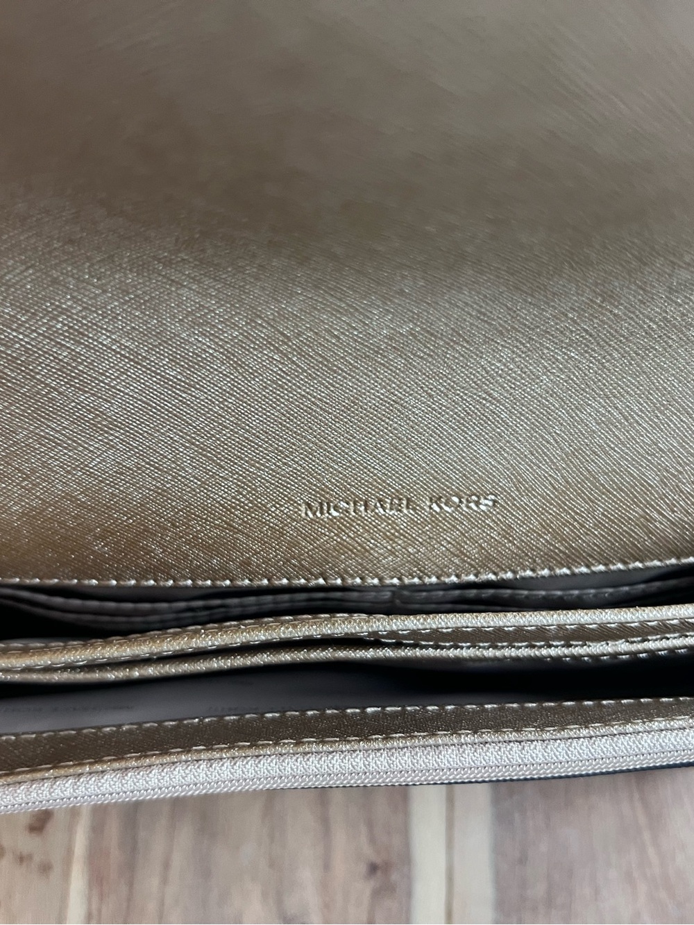 Michael Kors Metallic Gold Leather Double-Compartment Crossbody - Picture 10 of 16